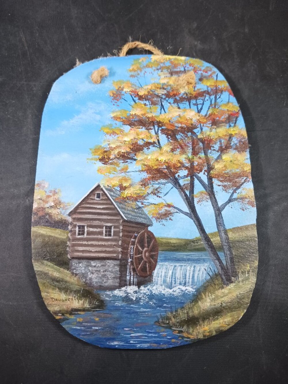 Vintage Old Mill Water Wheel House Slate Oil Painting 6" x 5"